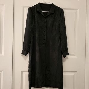 Women's vintage black silky button dress, M/L